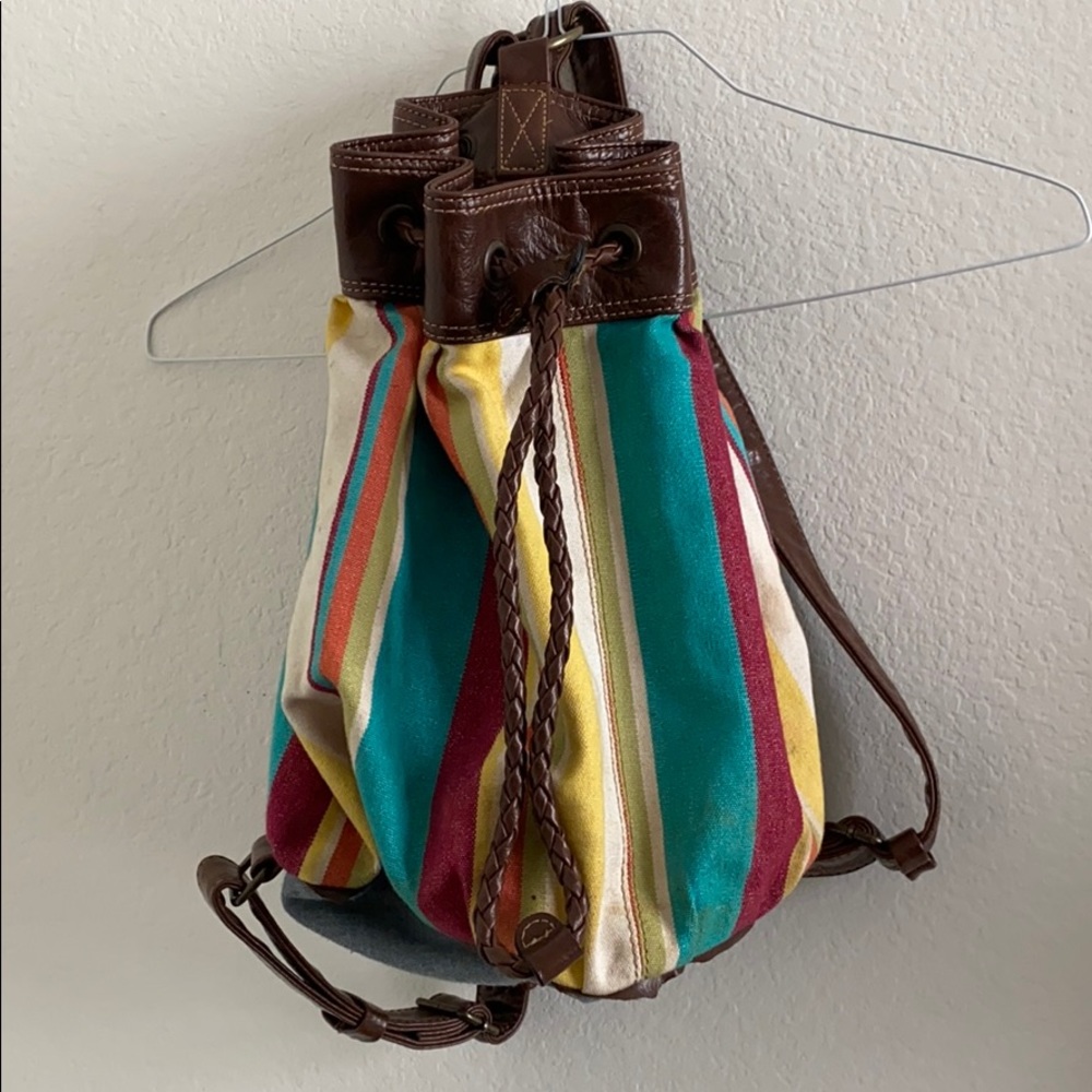 Multicolor Canvas Book Bag with Leather Straps